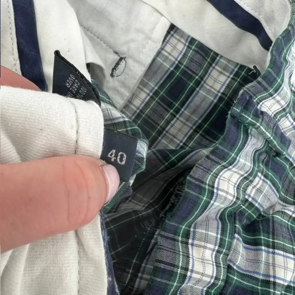 VTG Polo Ralph Lauren Plaid Chino Golf Shorts Mens 40 Navy Blue Green Preppy90s